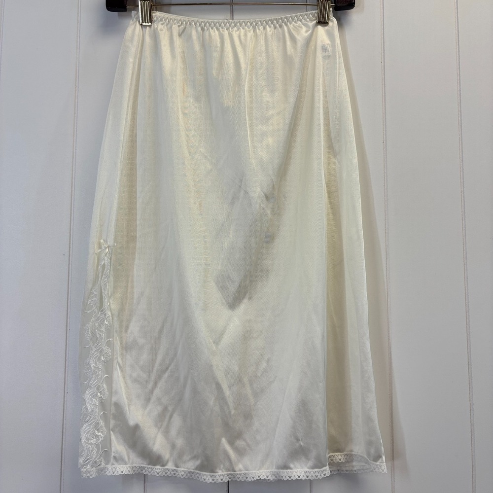 Vintage Sears Womens 80s Feminine Lace Slit Half Slip Nylon Skirt Size S Dainty